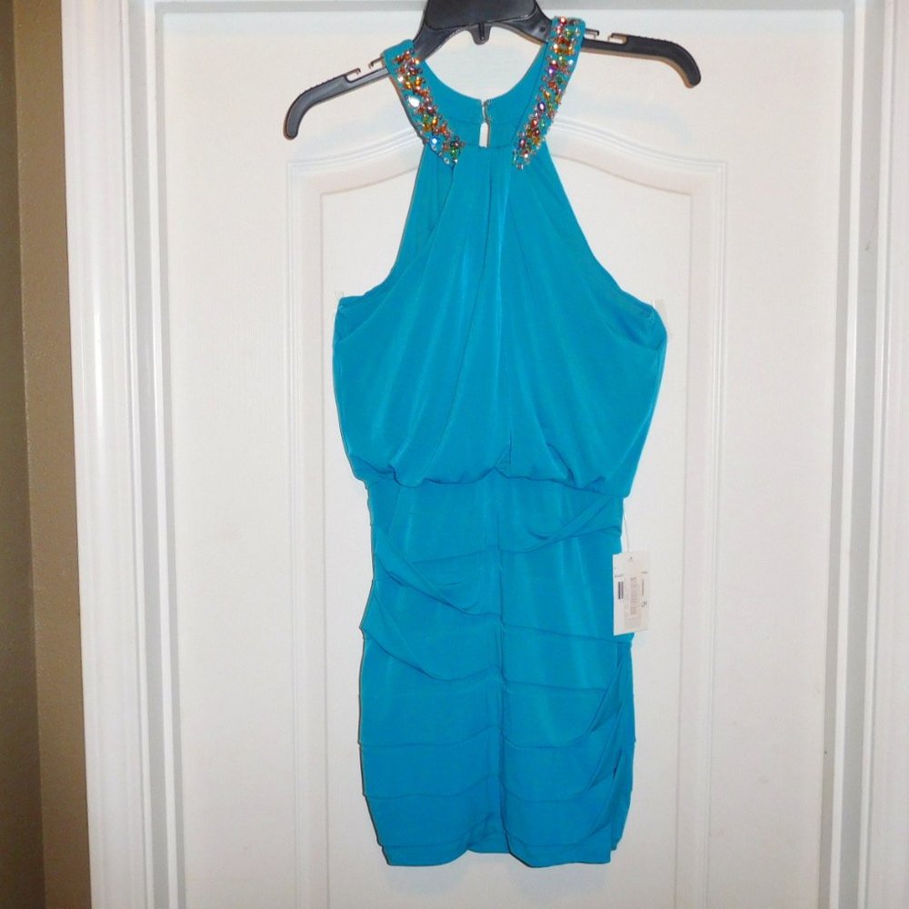 Jodi Kristopher Blue Dress w/Jewels NWT